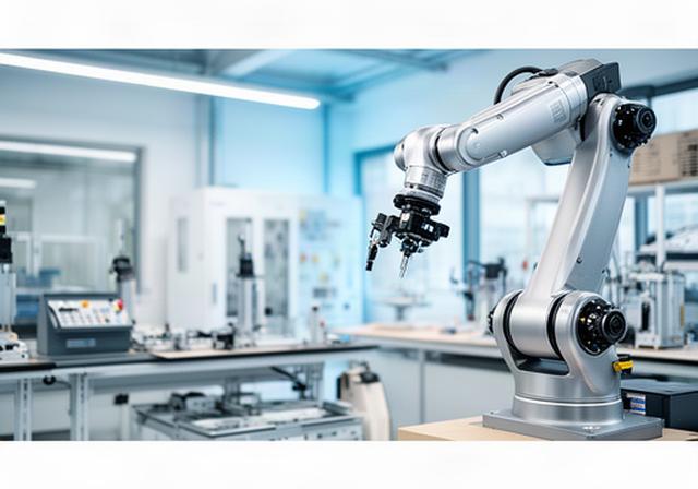 KI-Robotiklabor mit kollaborativem Roboterarm in einer modernen Fertigungsumgebung in Bülach bei Zürich